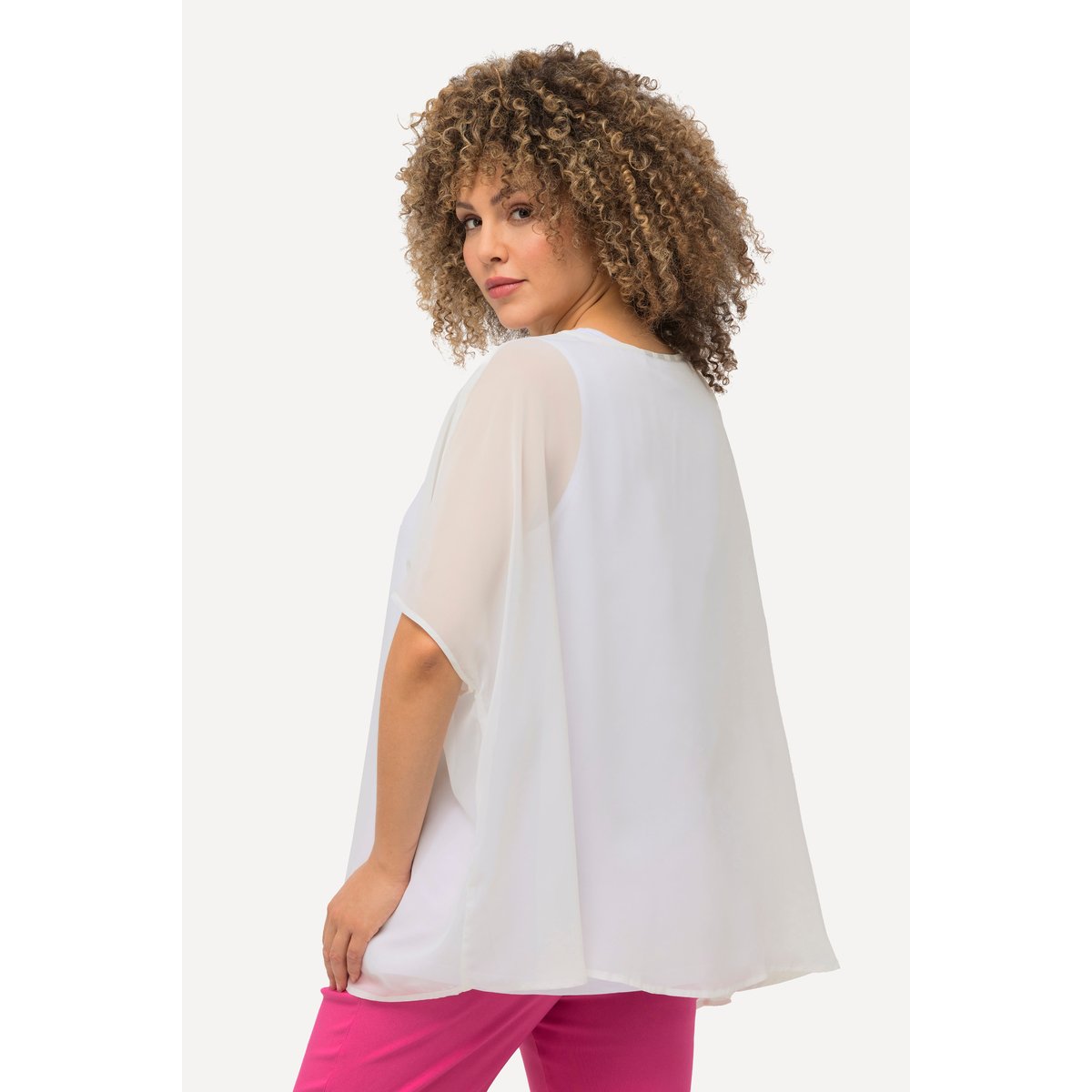 Blouse oversize en mousseline. Col rond et blanc neige, ULLA POPKEN