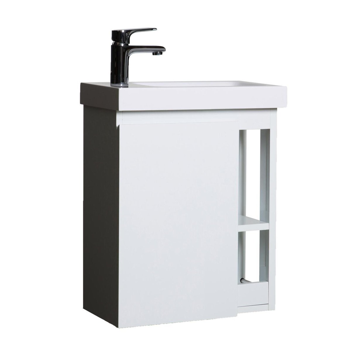 Ensemble lave-mains avec rangement latéral avec robinet chromé HAMPTON blanc brillant, MOB IN