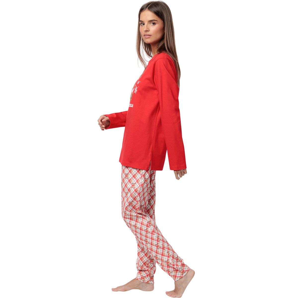 Pyjama pantalon top manches longues Reindeer rouge, ADMAS