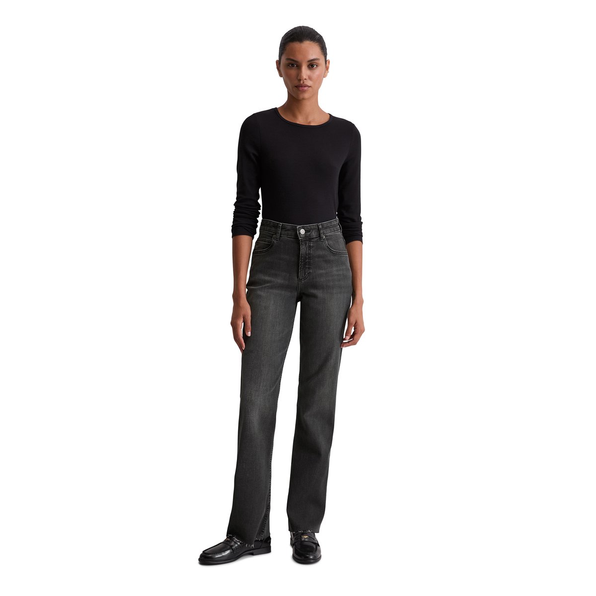 Jeans modèle Kiruna flared en coton organique mélangé stretch gris foncé, MARC O'POLO