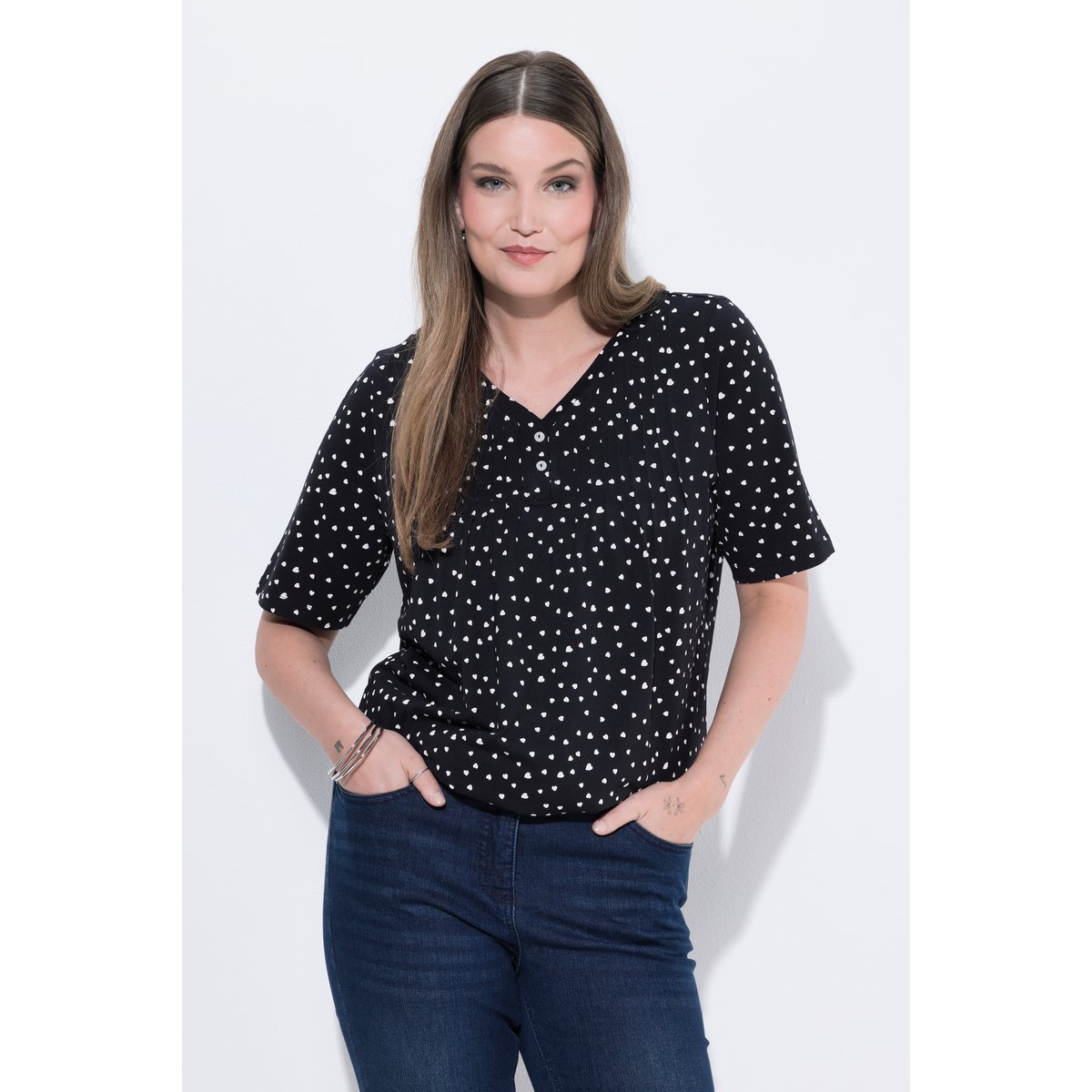 T-shirt avec passepoils noir, ULLA POPKEN