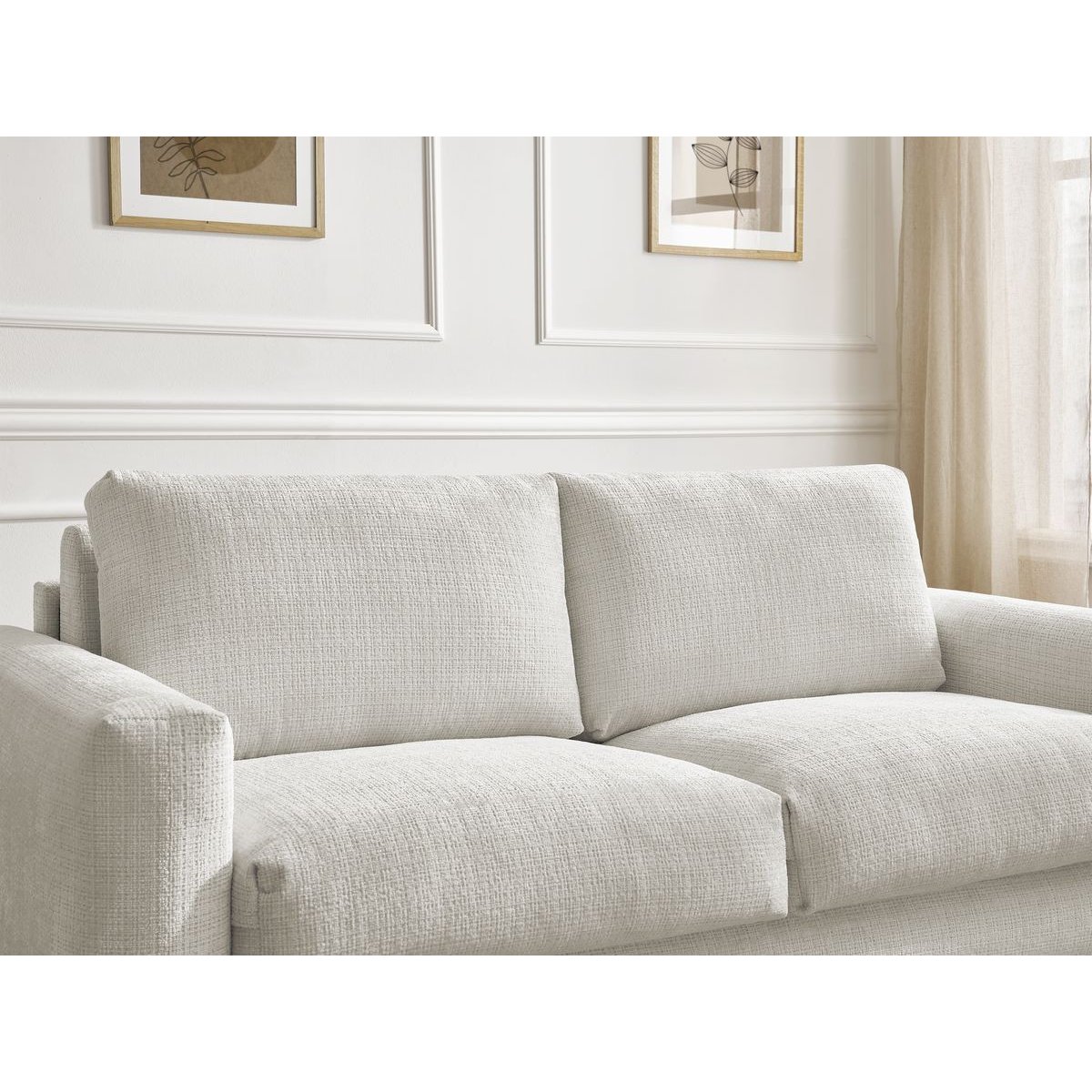 Canapé droit convertible 3 places en tissu texturé couchage 140x200 cm, COCOONE blanc, BOBOCHIC