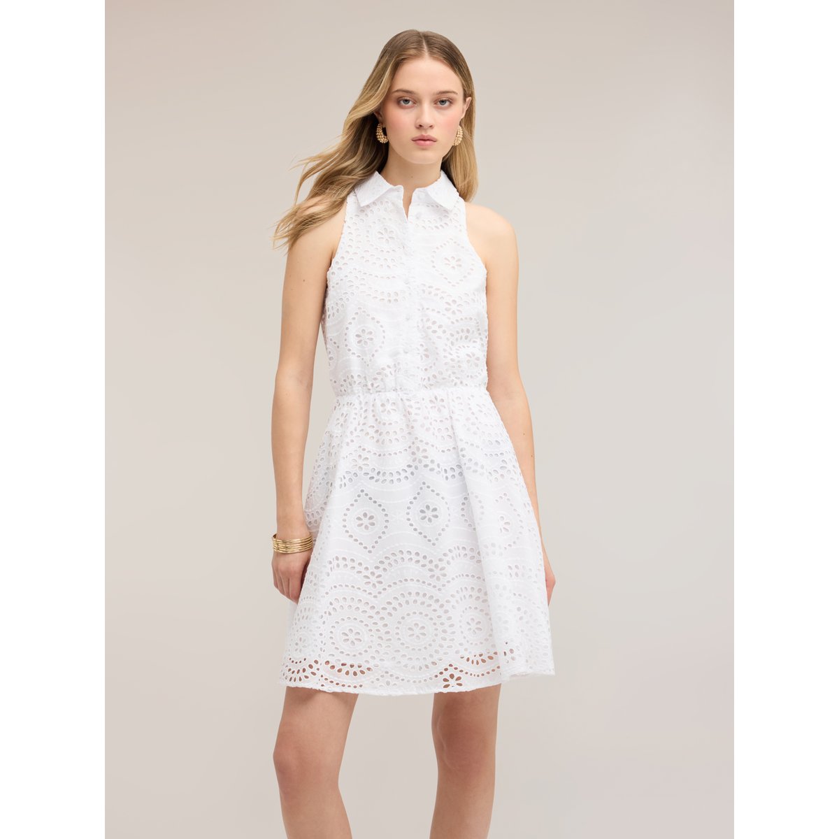 Robe chemise en broderie anglaise blanc, MOTIVI