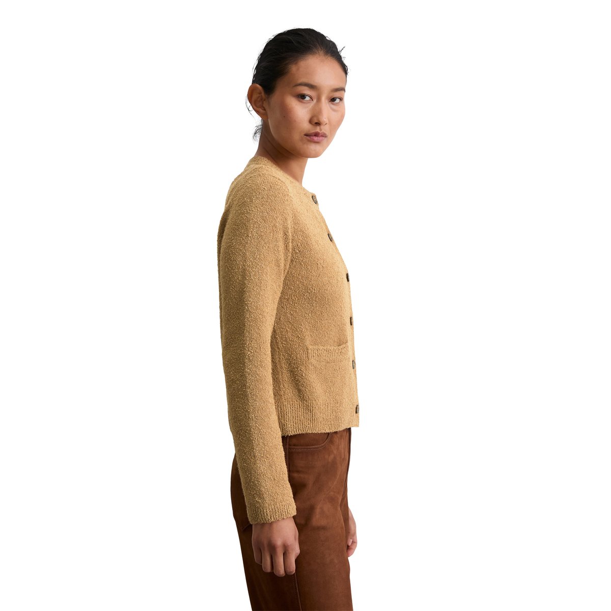Cardigan regular en fil bouclé beige, MARC O'POLO