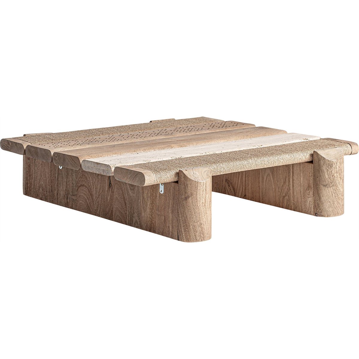 Table basse en manguier et verre vieilli marron clair finition vieillie, RECOLLECTION