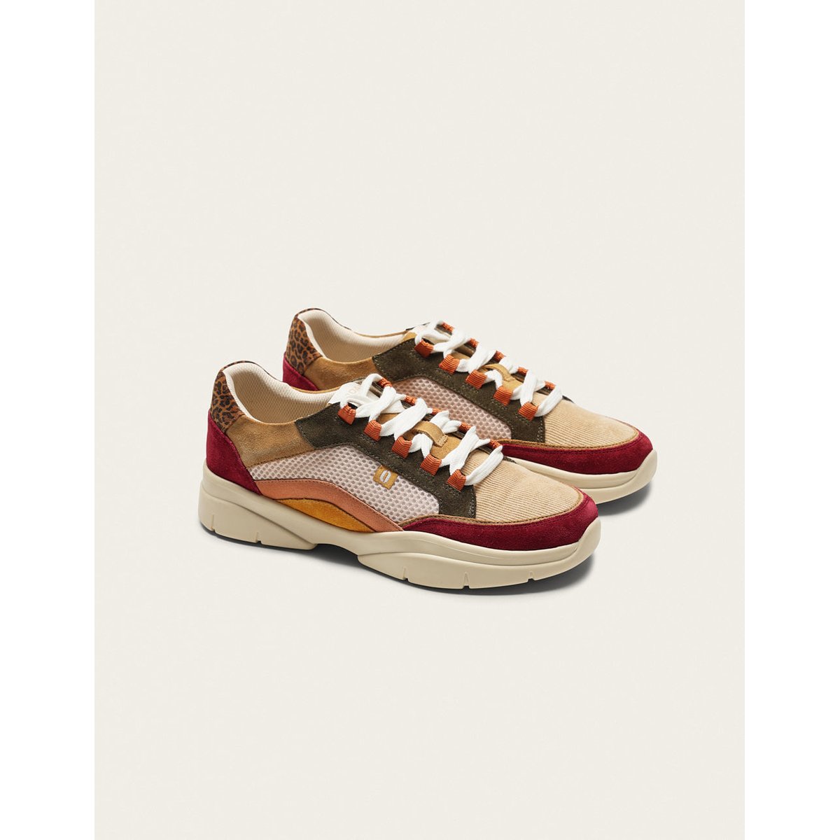 Baskets basses LAURA bordeaux crème kaki, ODAJE