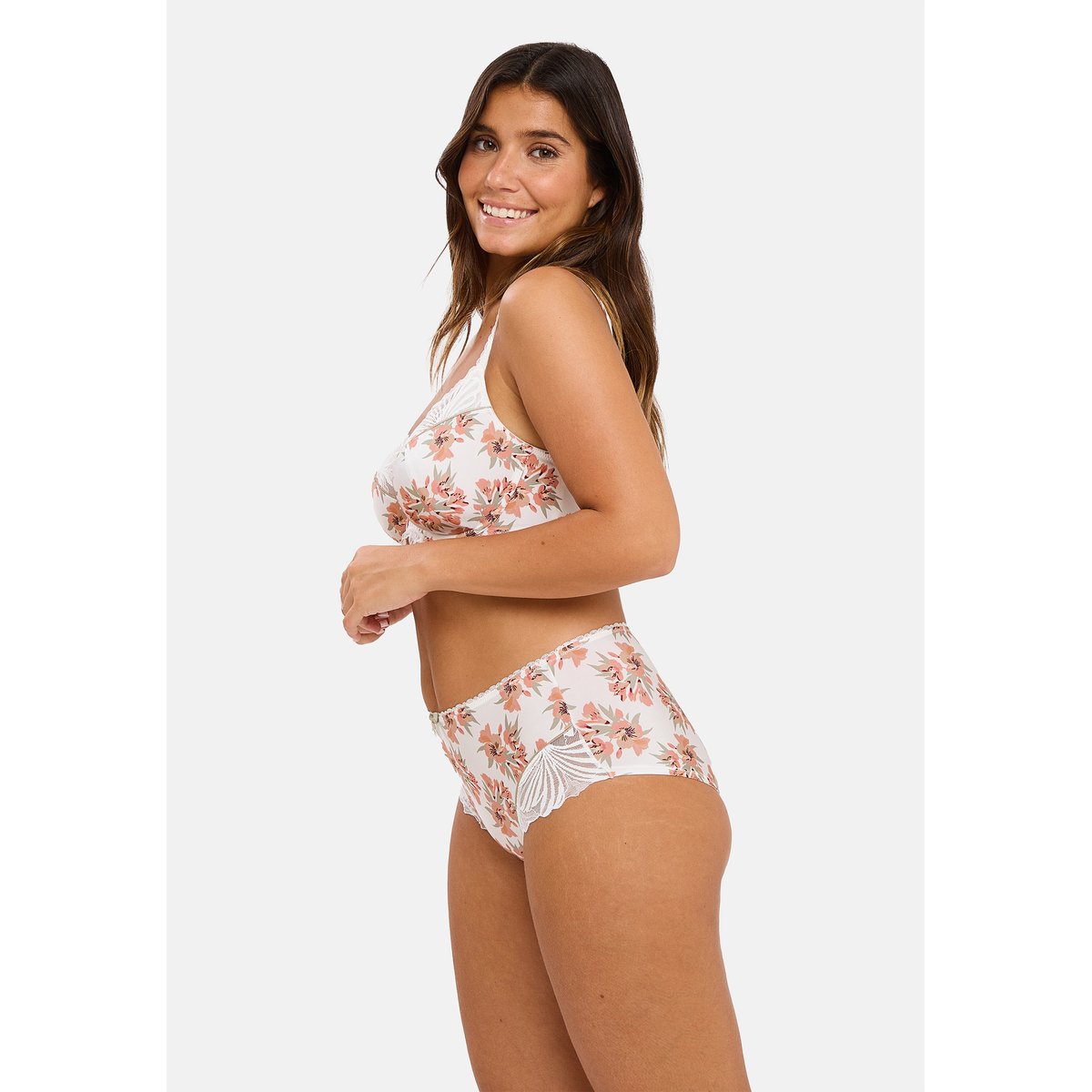 Shorty ORIANE bouquets blanc / vert, SANS COMPLEXE
