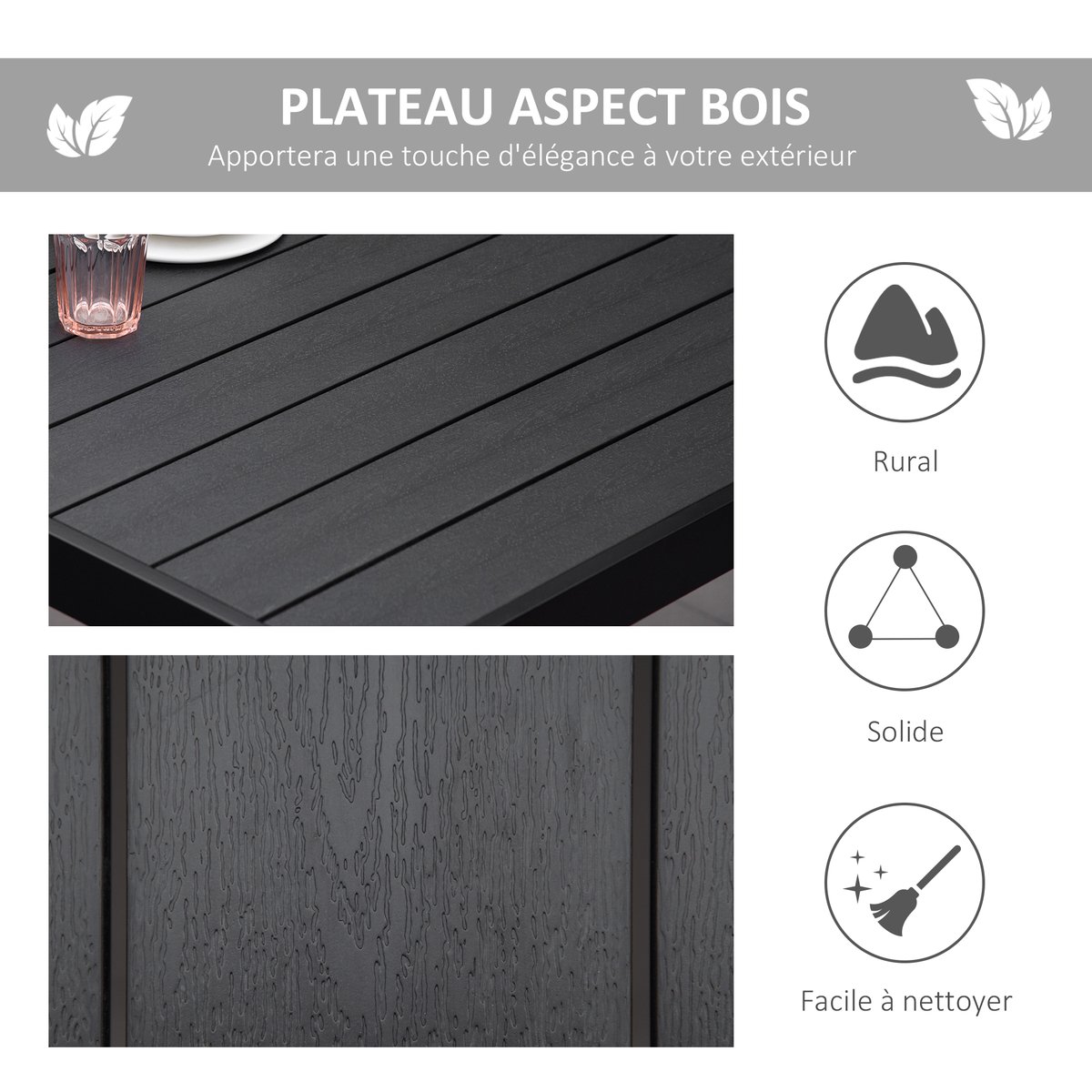 Table de jardin Aluminium Marron noir, OUTSUNNY