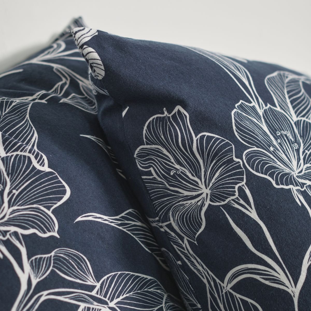 Parure de lit imprimé Floral coton FLANELLE bleu marine, TODAY