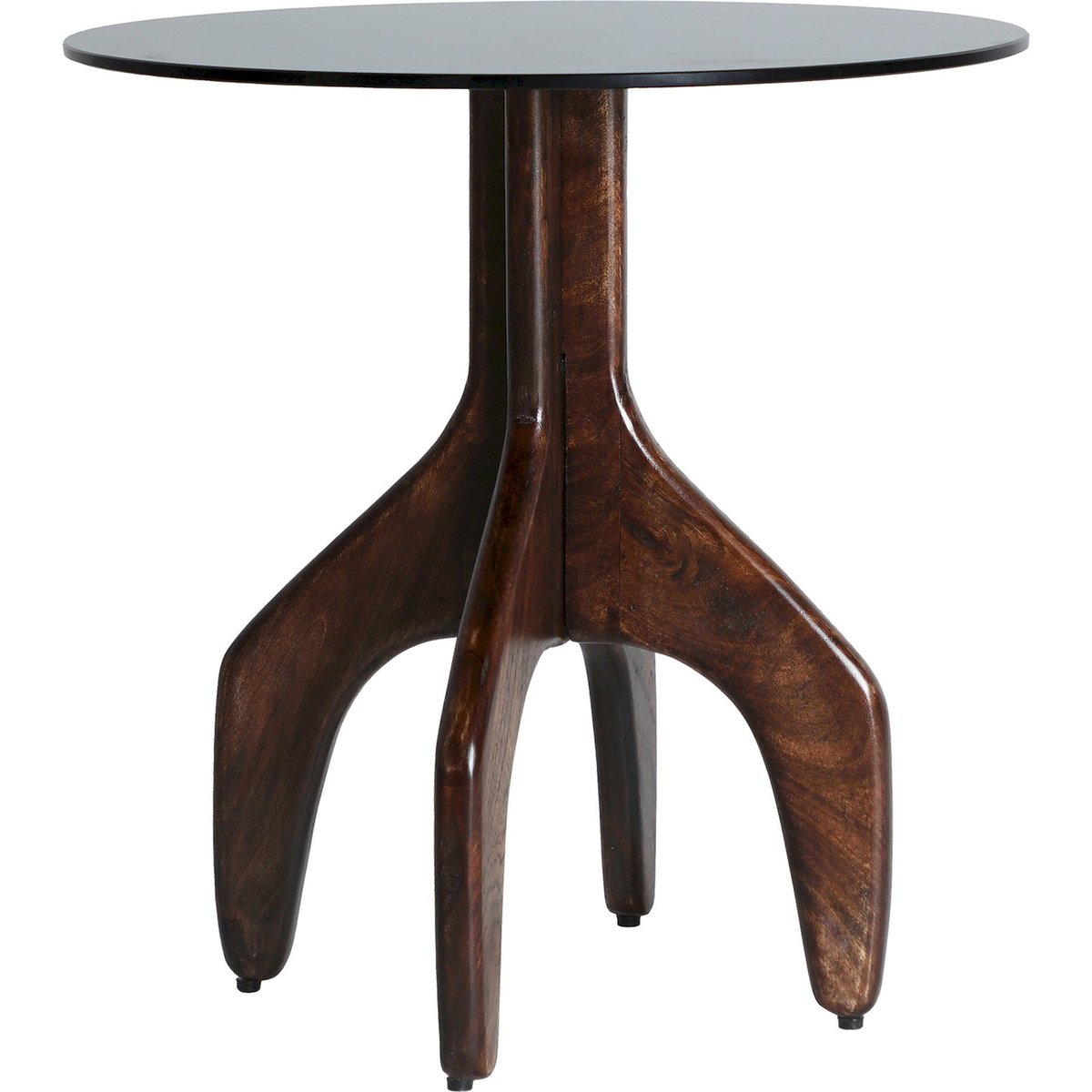 Table d'appoint ronde en manguier et verre noir et brun verre fumé, RECOLLECTION
