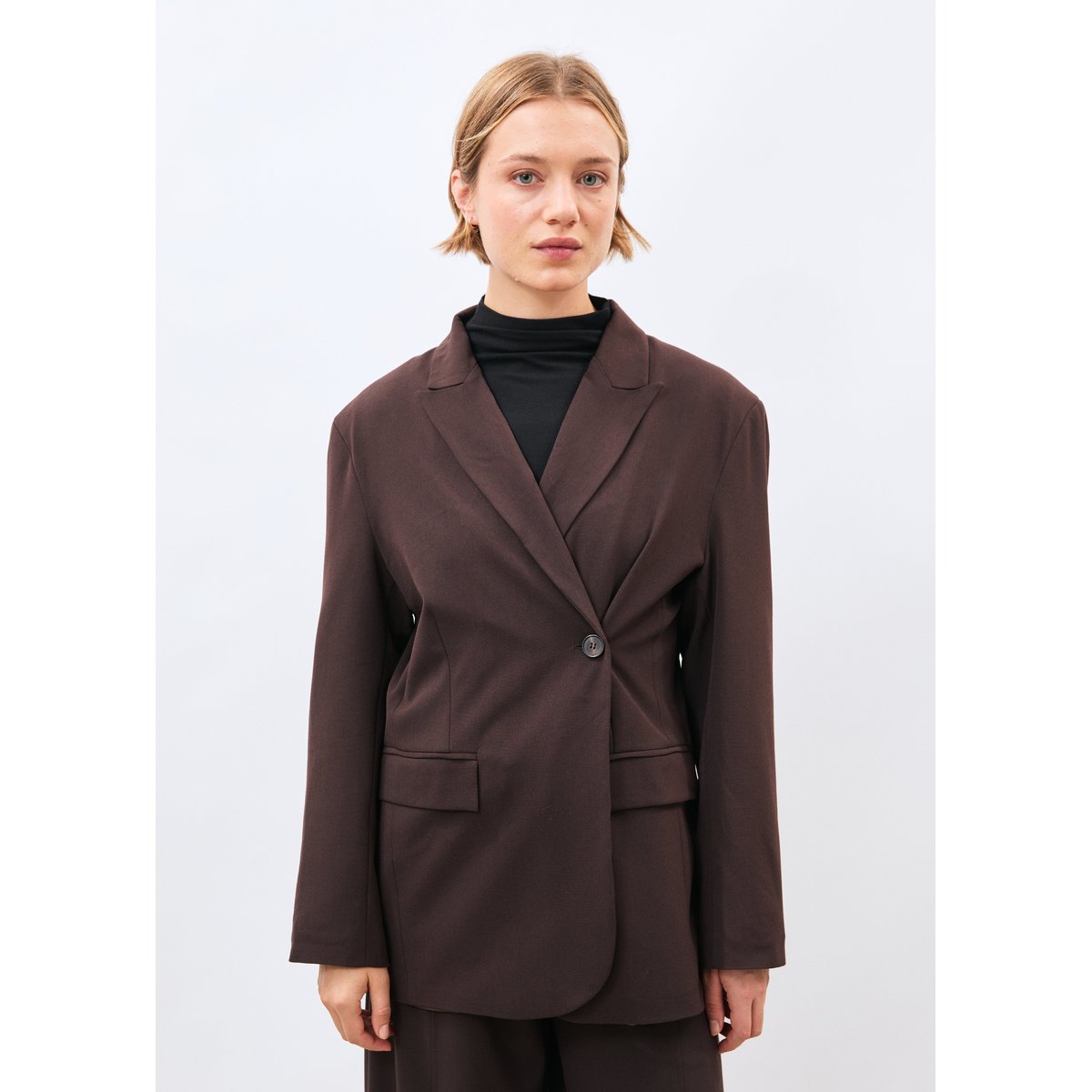 Veste tailleur longue chocolat, HUMILITY