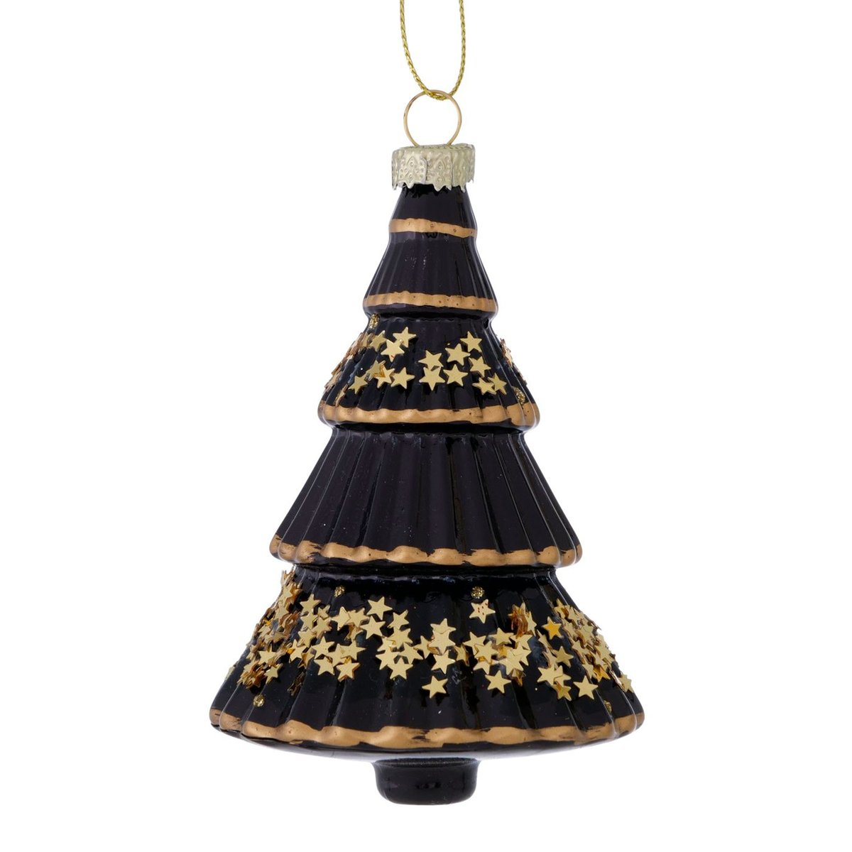 Set de 2 boules de Noël en verre laqué sapins noir et doré 7x7x11cm doré, WADIGA