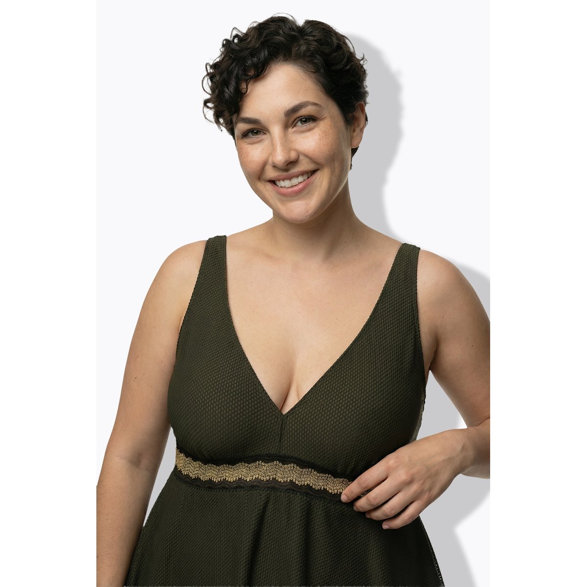 Tankini avec bande fantaisie kaki foncé, ULLA POPKEN