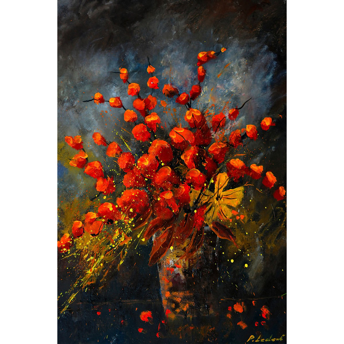 Tableau vase fleurs orange tableau alu dibond, HEXOA