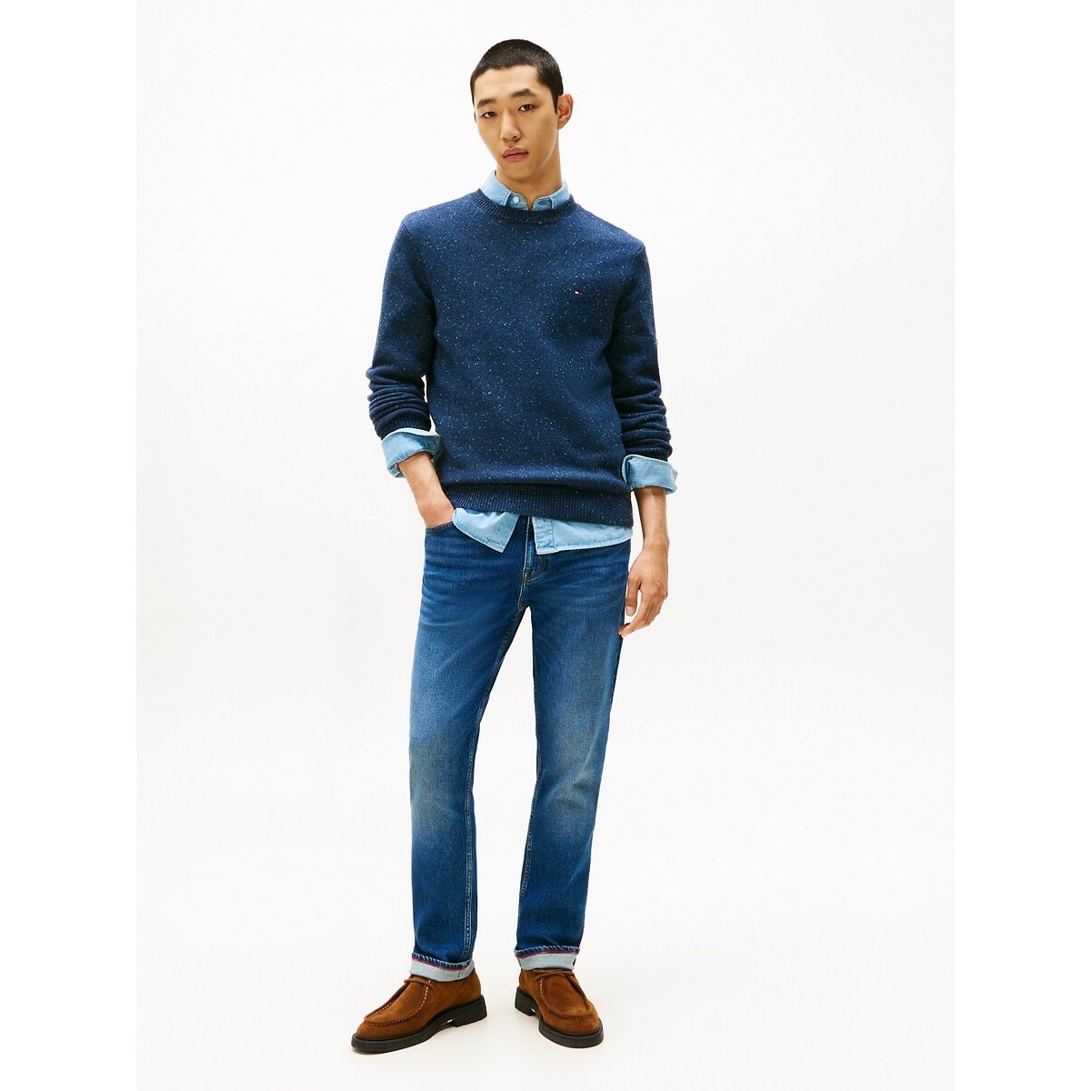 Pull en laine moucheté bleu marine, TOMMY HILFIGER