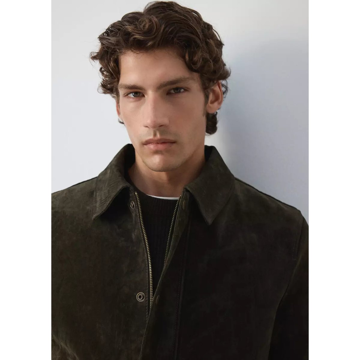 Veste 100 % cuir et daim vert foncé, MANGO MAN