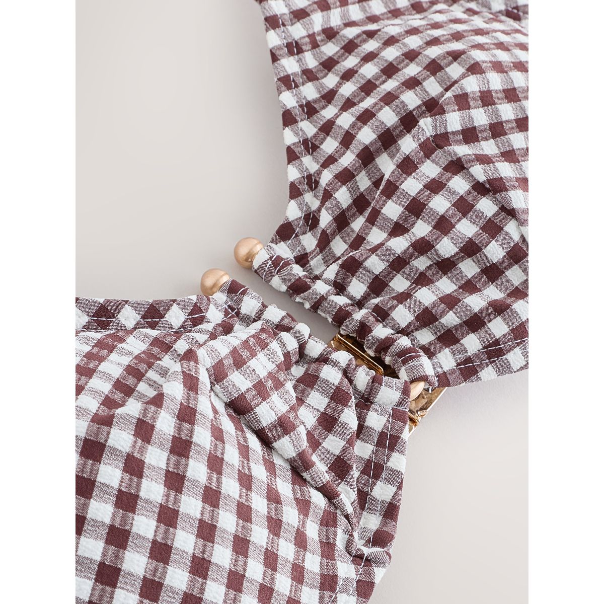 Haut de bikini court vichy marron chocolat, NEXT