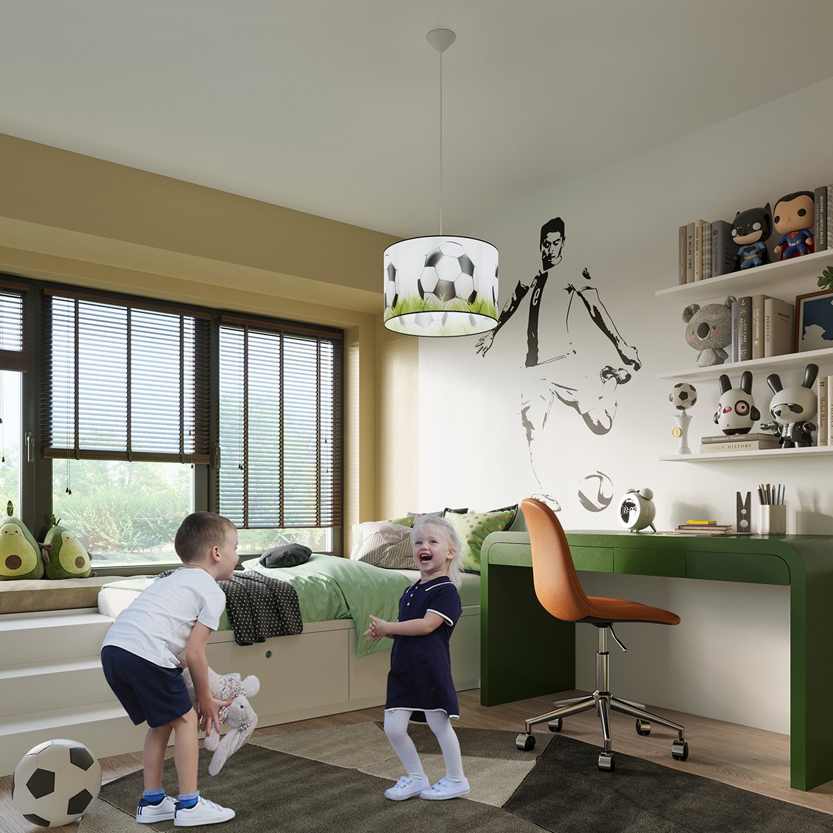 Suspension PVC Blanc/noir/vert E27 1 Football C40 blanc, EDEN