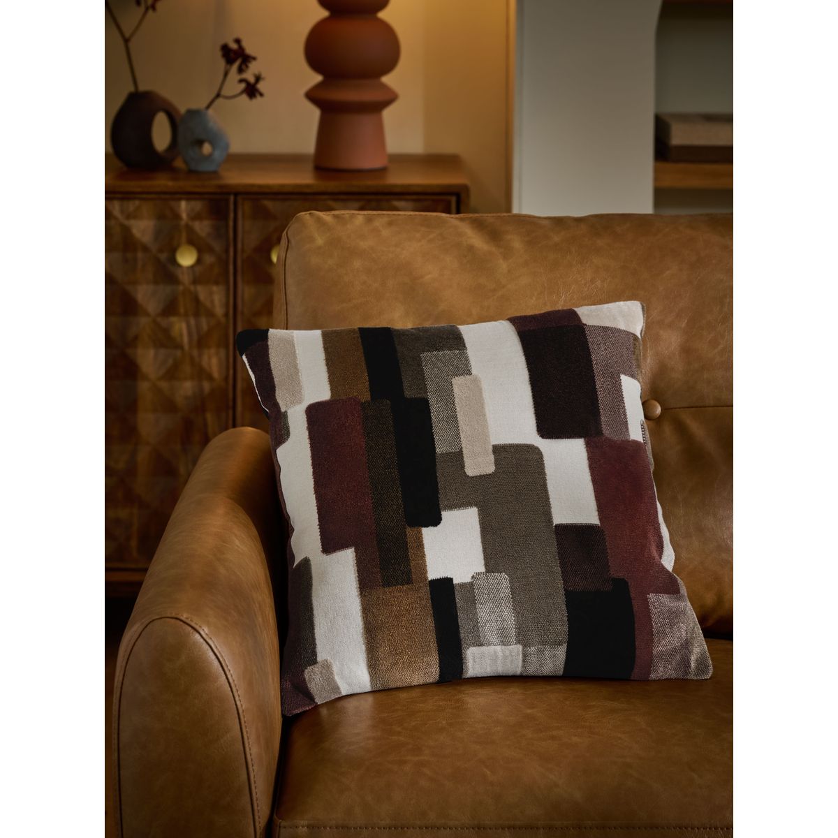 Coussin en velours coupé orson noir/blanc, NEXT