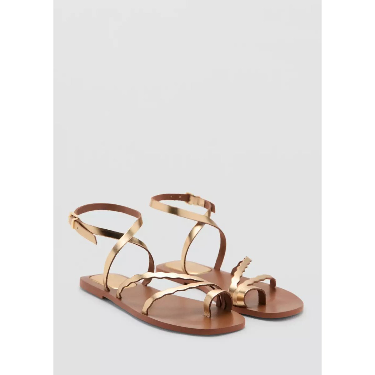 Sandales cuir festonné or, MANGO TEEN