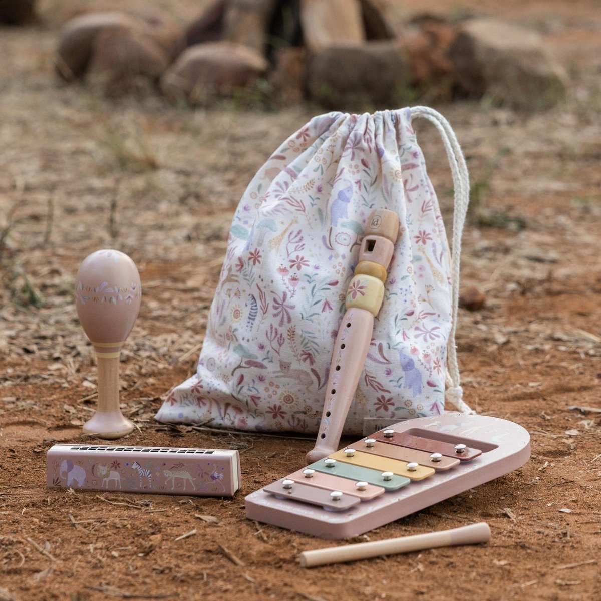 Set de musique rose, multicolore, bois, LITTLE DUTCH