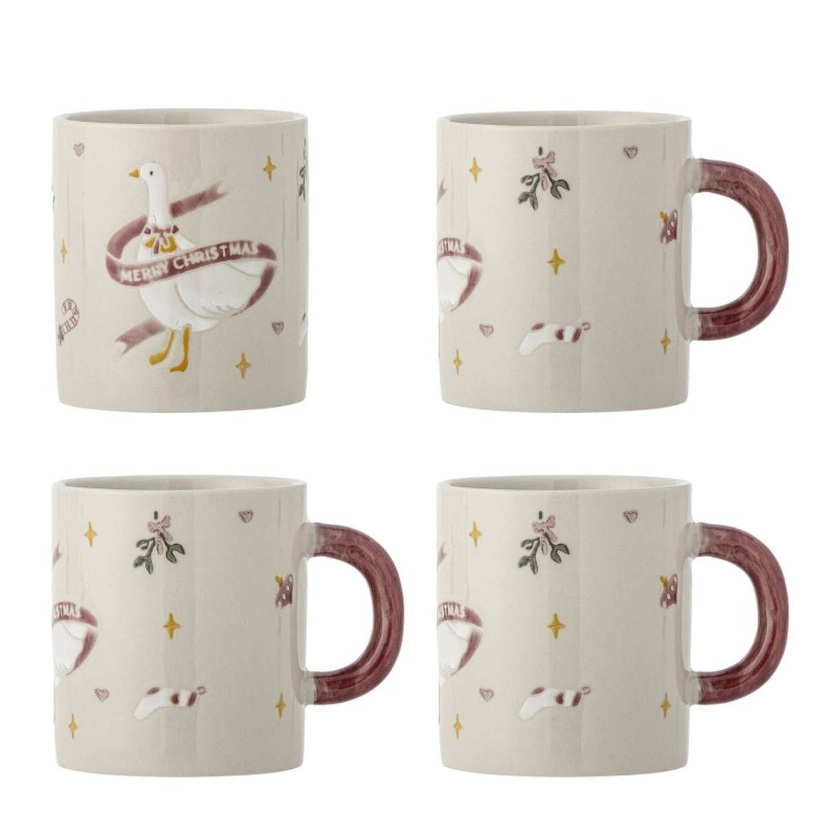 Tasse grès décore noël Mary set de 4 crème, BLOOMINGVILLE