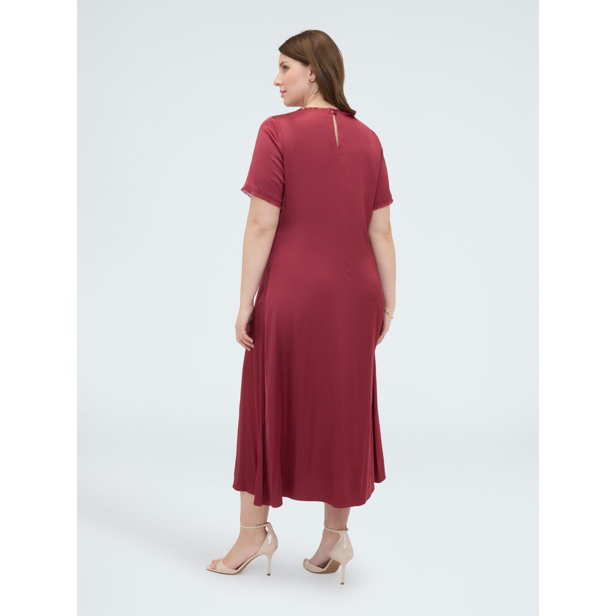 Robe ligne A avec détails effilochés rouge, FIORELLA RUBINO