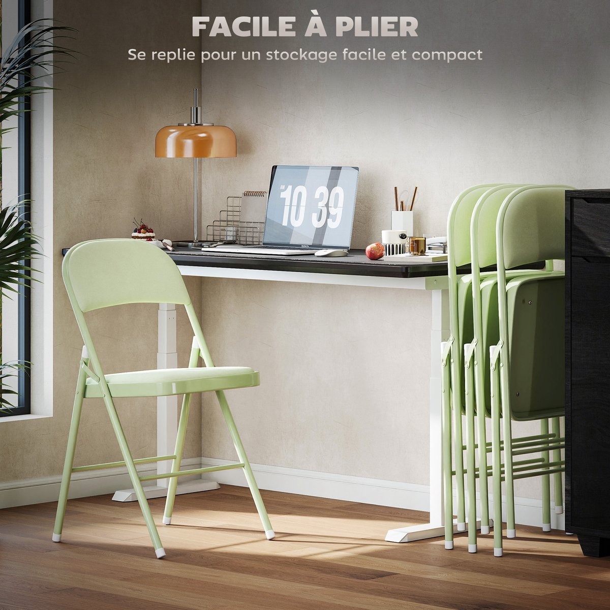 Chaise pliante Velours (100 % polyester) Vert vert, HOMCOM