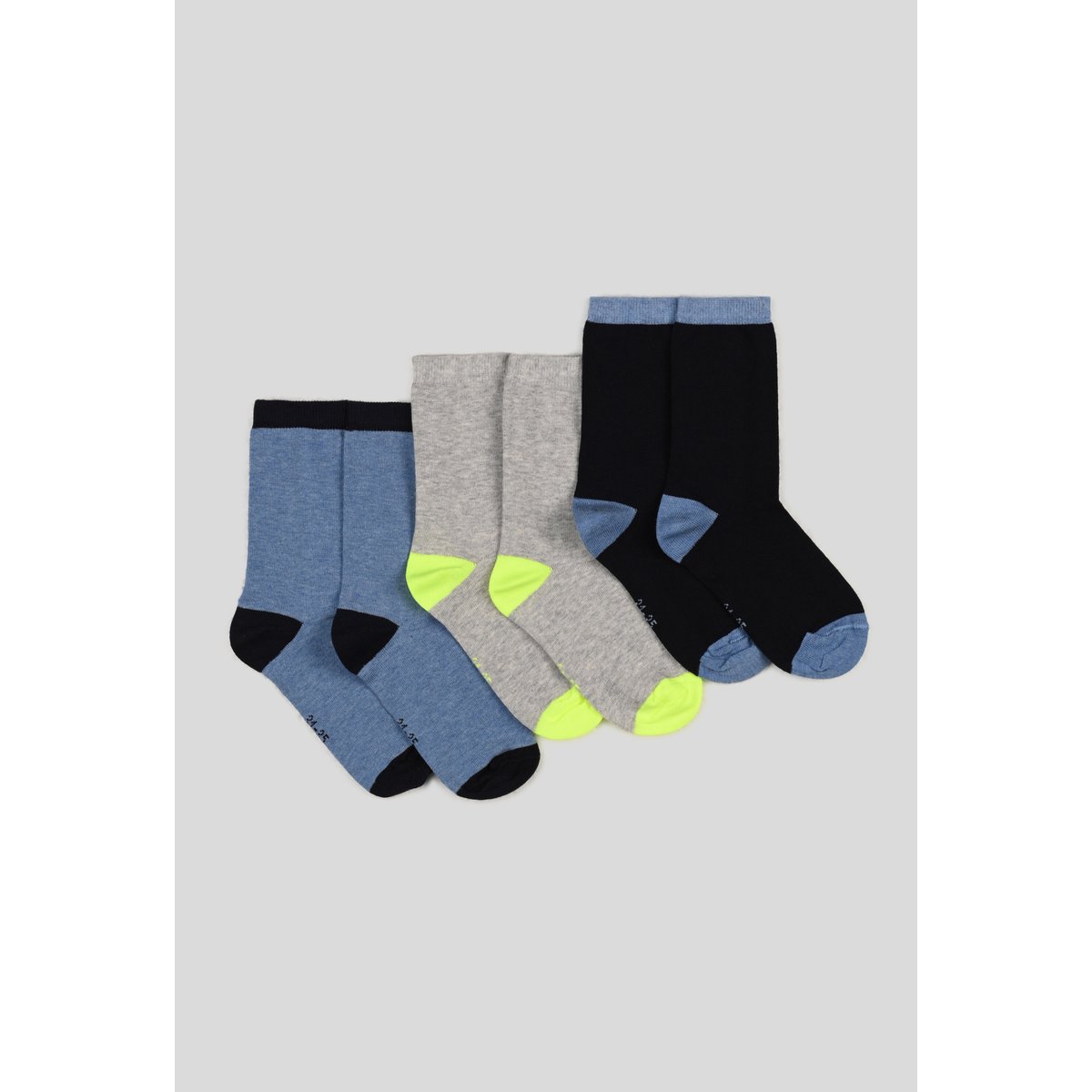 Lot de 3 paires de chaussettes bicolores contenant de coton BIO bleu clair chine, MONOPRIX