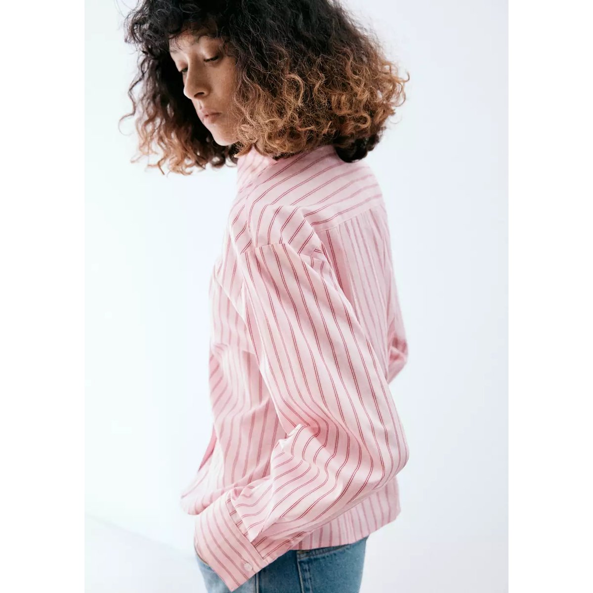 Chemise crop rayures rose, MANGO