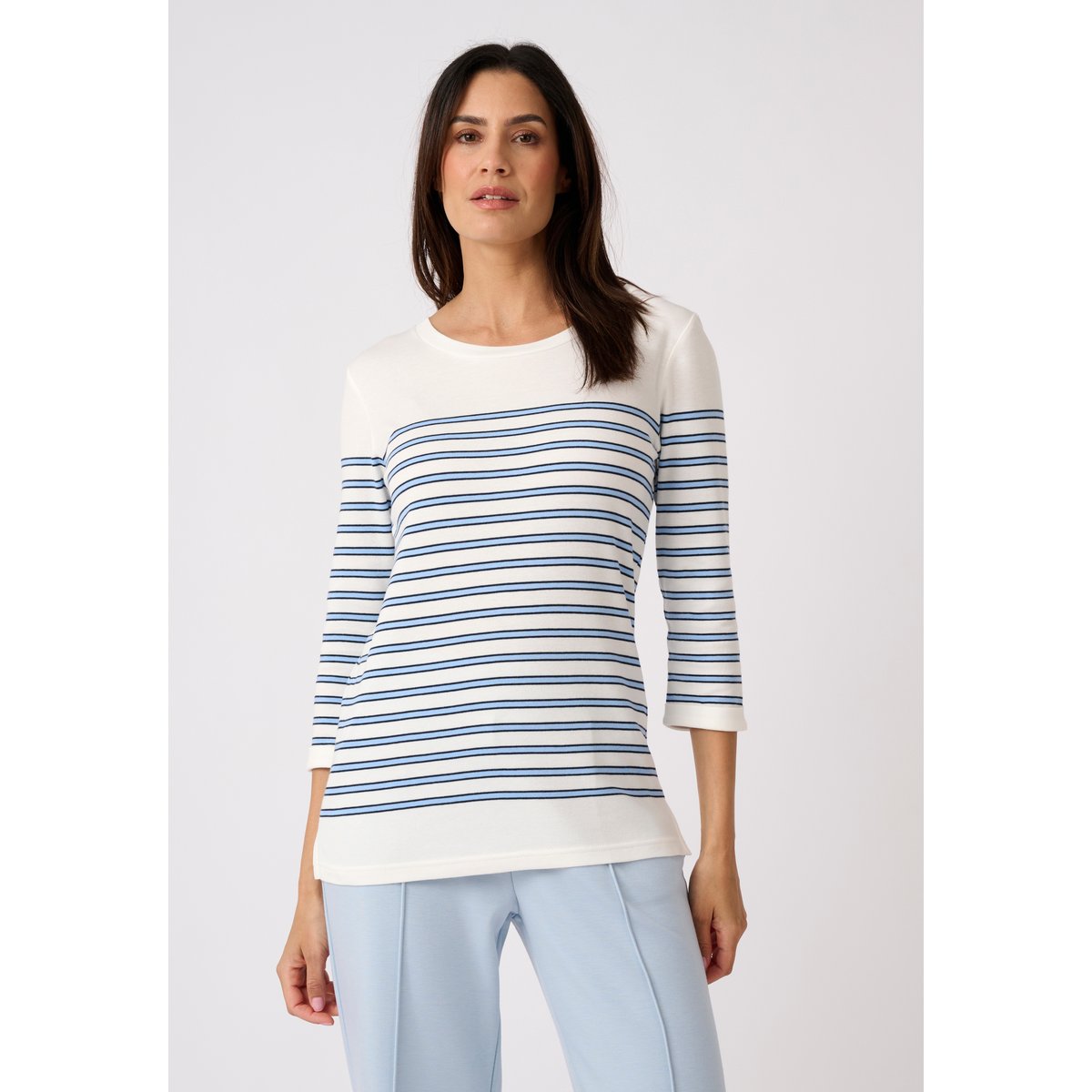 T-shirt marinière en mélange coton et modal bleu rayé, DAMART
