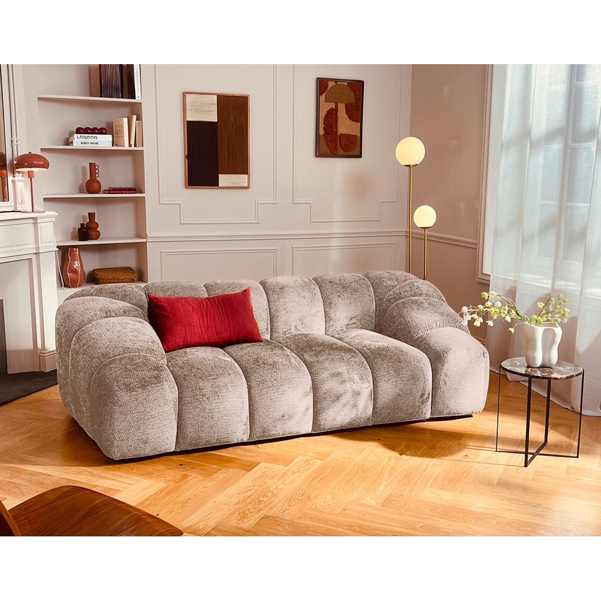 Canapé en velours texturé style contemporain, AVA beige, BEST MOBILIER