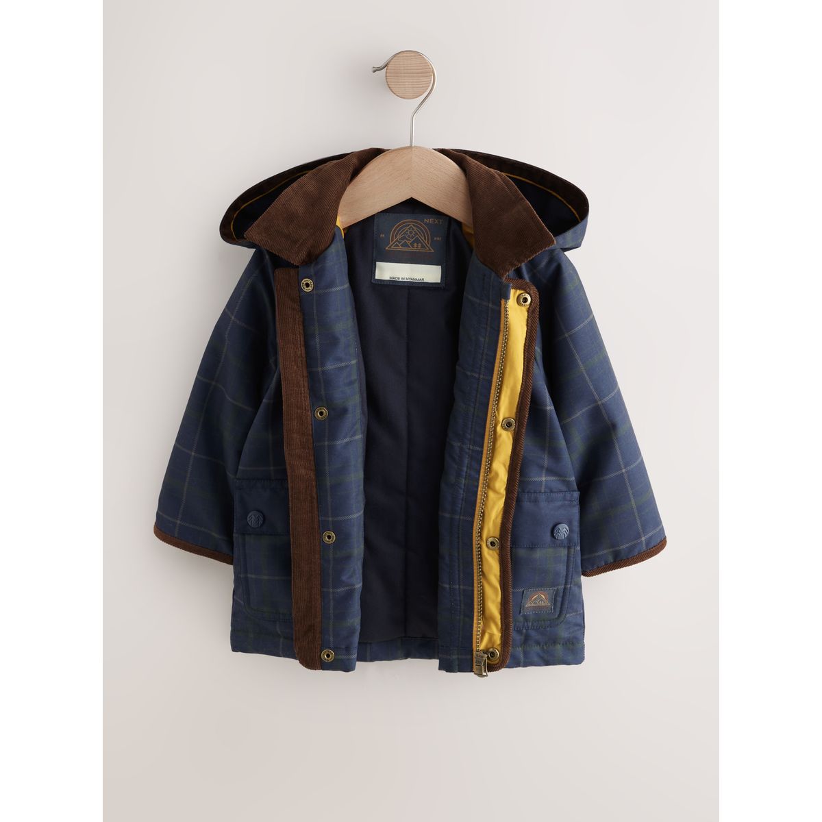 Manteau à capuche et col en velours côtelé bleu marine, NEXT