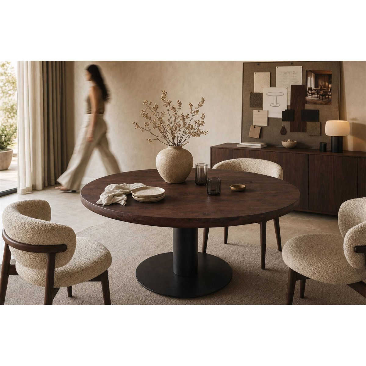 Table à manger ronde en manguier et fer marron épicé, RECOLLECTION