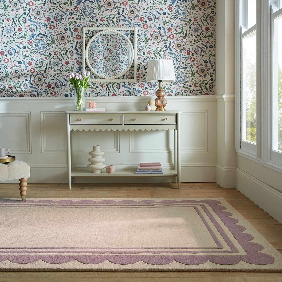 Tapis en laine à bordure festonné LOIS violet, FLAIR RUGS