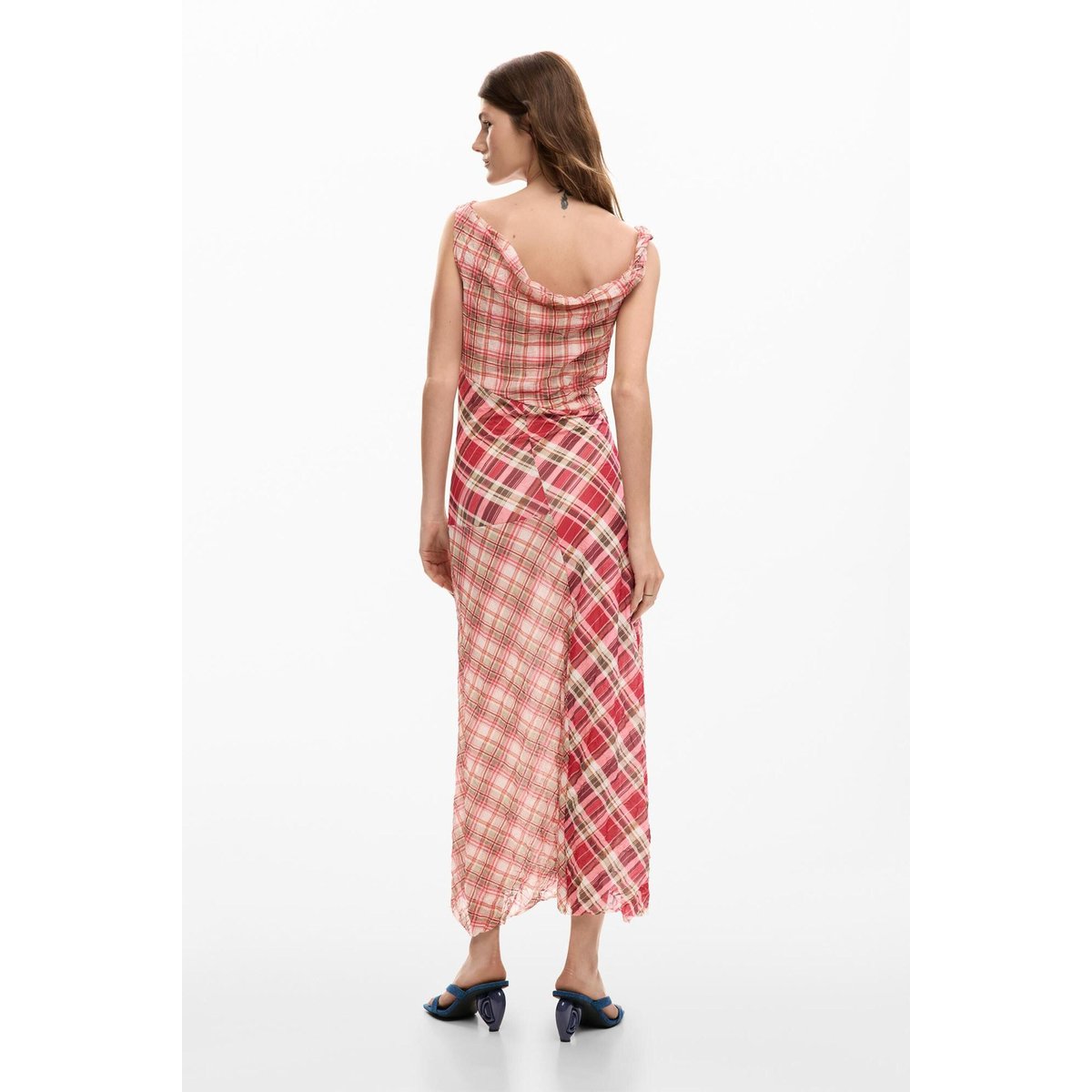 Robe à bretelles à carreaux rouge, DESIGUAL