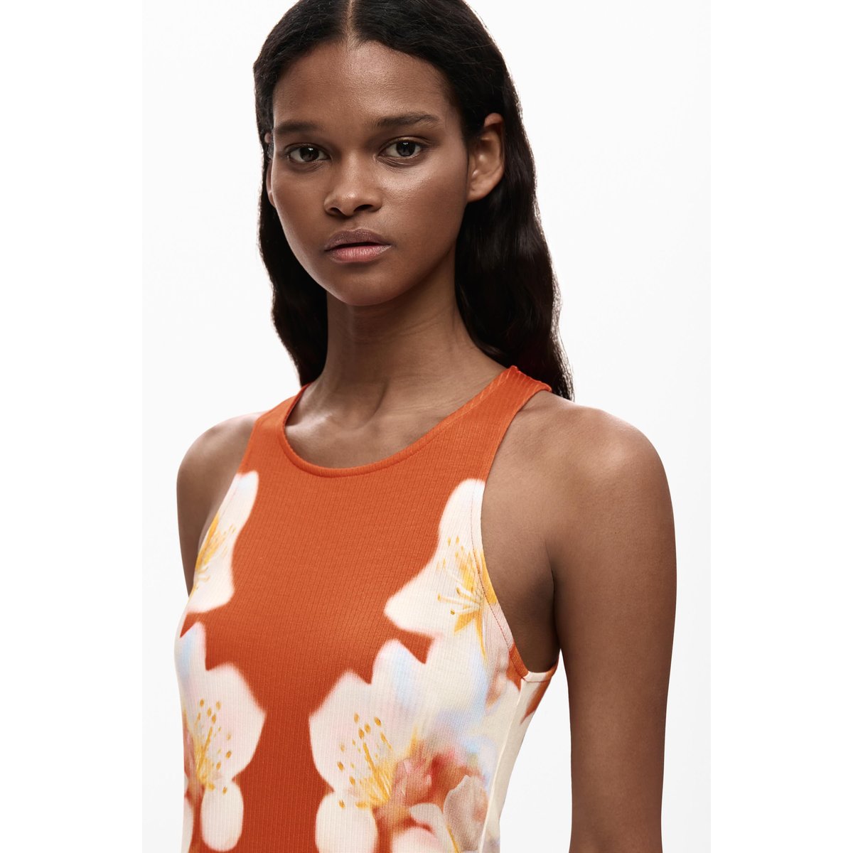 Robe fleurs latérales orange, DESIGUAL