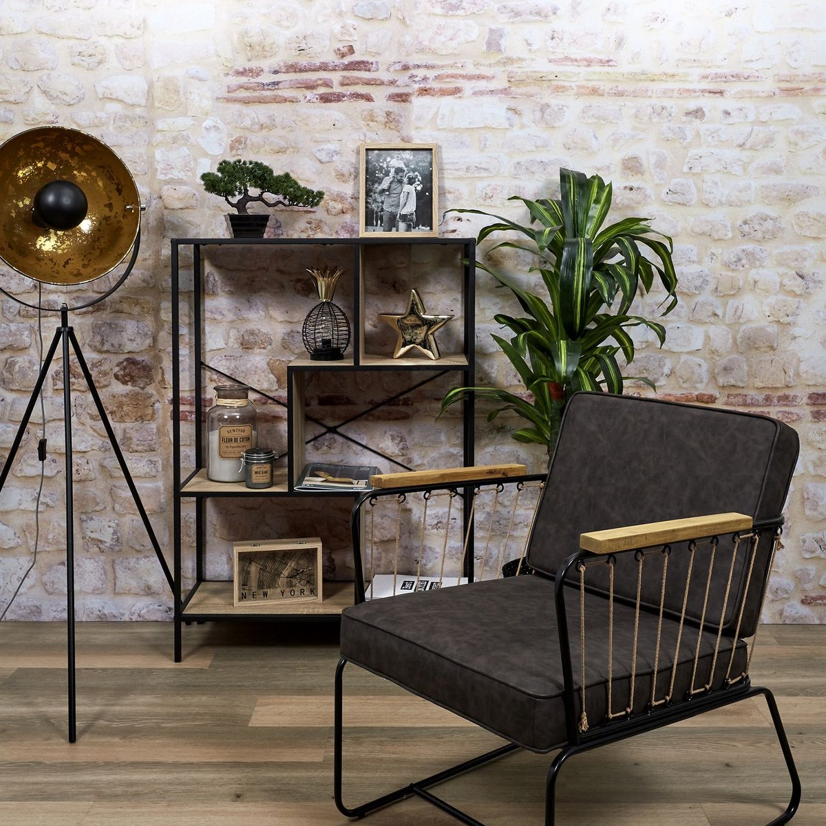 Etagère 4 niveaux design industriel EDISON noir, THE HOME DECO FACTORY