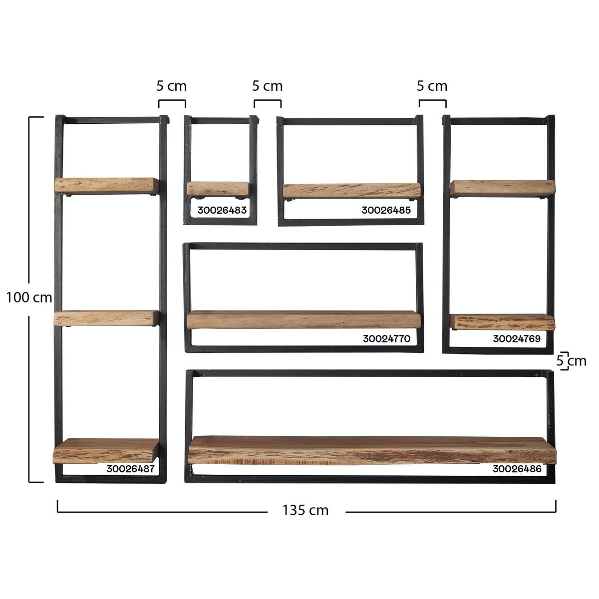 Etagère murale moderne bois et métal 30 cm MELBOURNE bois naturel, PIER IMPORT
