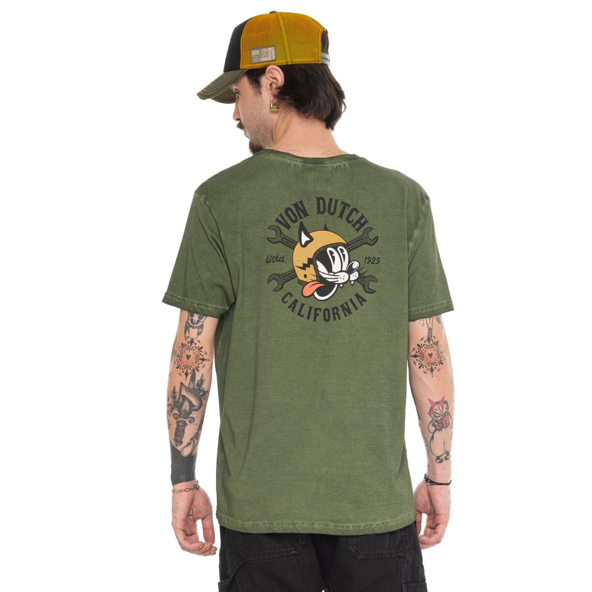 Tee shirt coton CATLIF kaki/noir/orange, VON DUTCH
