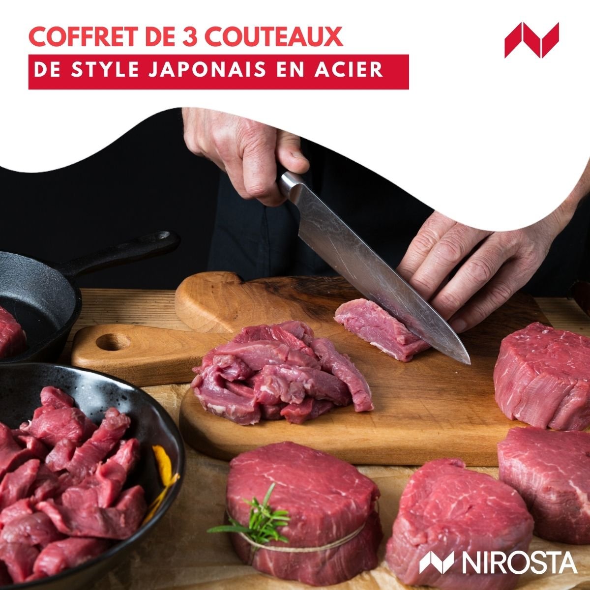Coffret de 3 couteaux style Japonais Santoku, Gyuto et Honesuki gris,noir, FACKELMANN