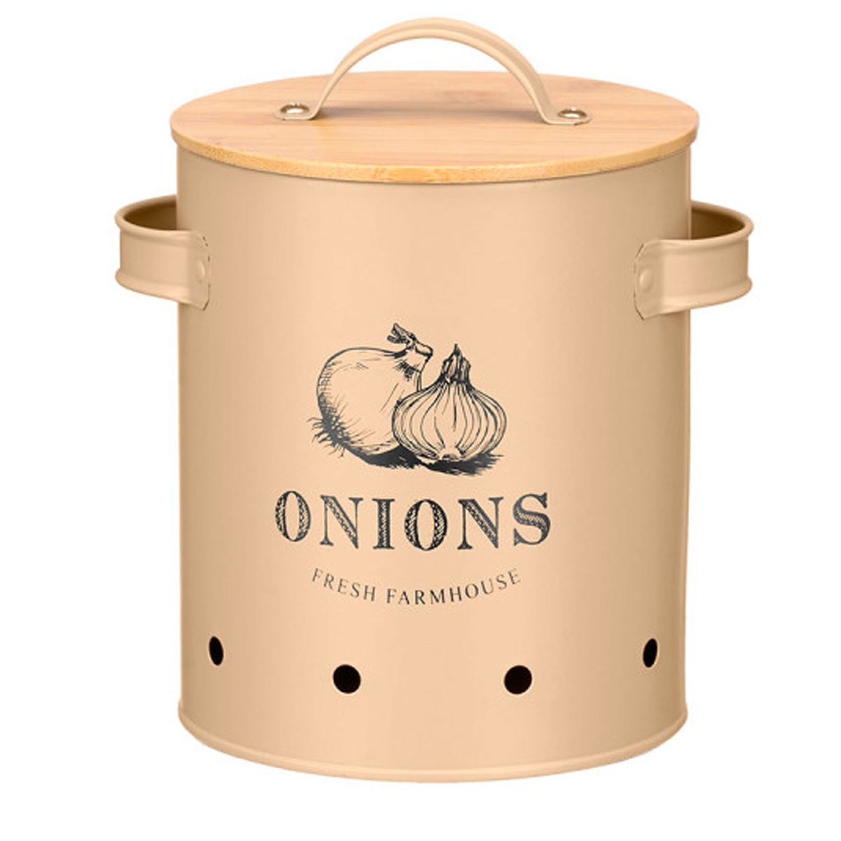 Boîte à oignons en métal beige et bambou 14x17.5x19.5cm beige, WADIGA