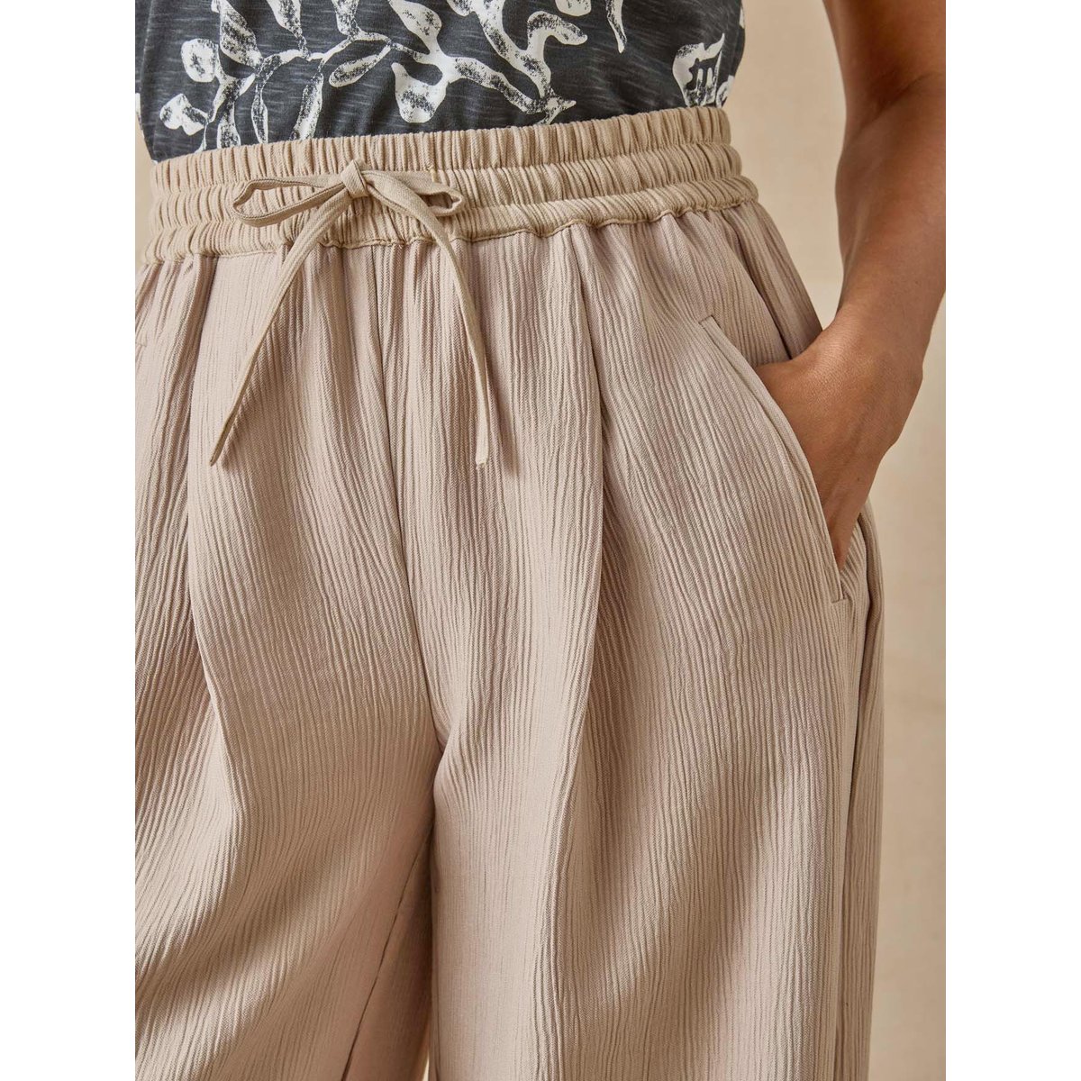 Pantalon effet froissé coupe large beige, DAXON