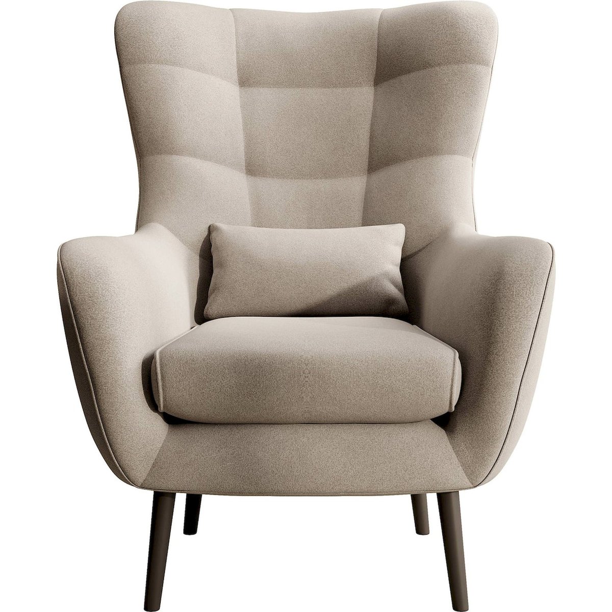Fauteuil à oreilles capitonné en velours beige chiné, RECOLLECTION