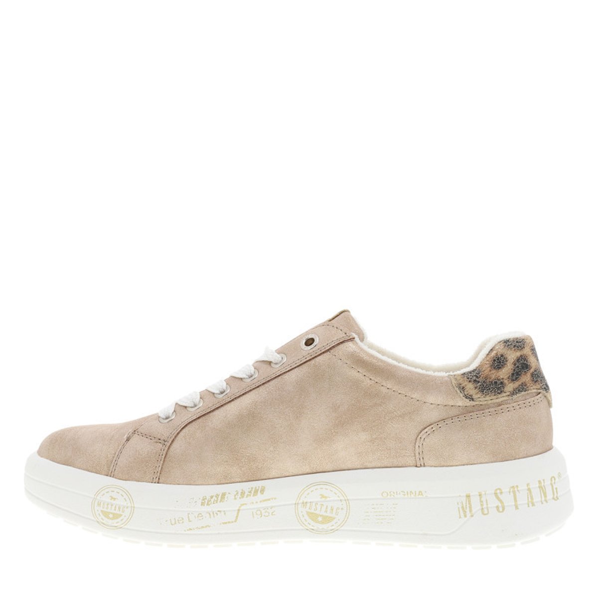Sneakers sable à talon plat avec des motifs imprimés sur la semelle beige, MUSTANG