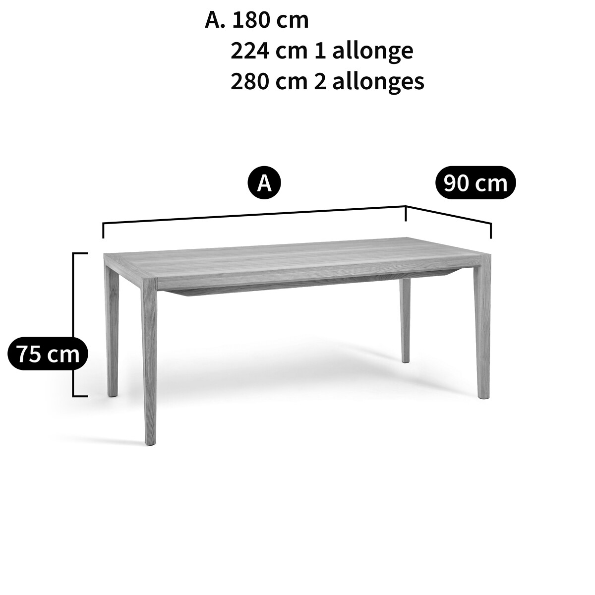Table à allonges, en chêne massif et plaqué chêne, 8 à 12 couverts, NIZOU chêne naturel, EMMANUEL GALLINA X AM.PM