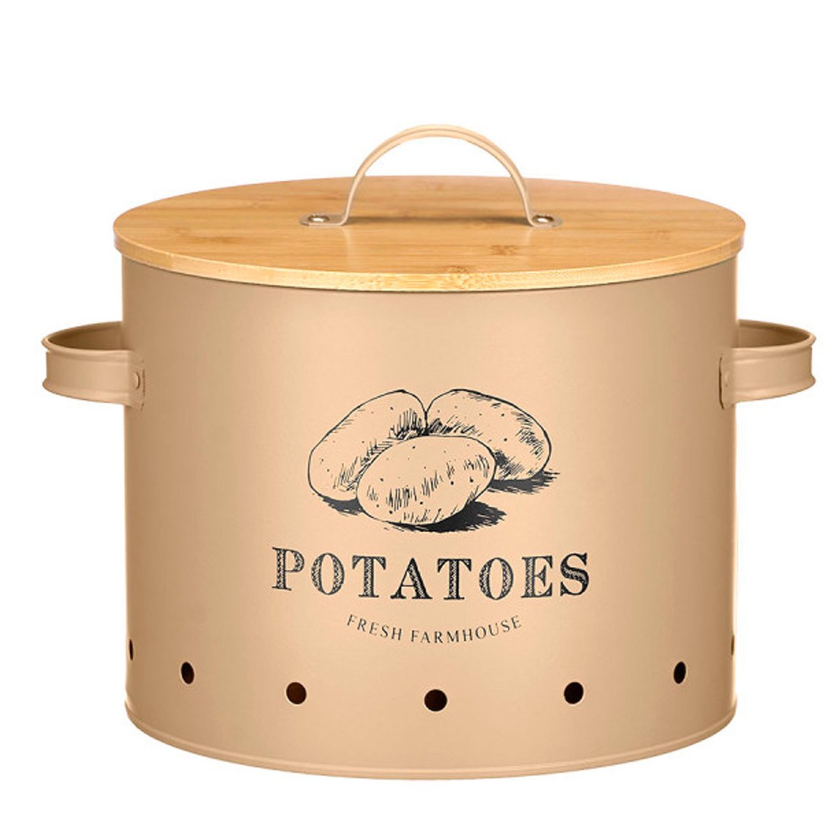 Boîte à pommes de terre en métal beige et bambou 22.5x22.5x22cm beige, WADIGA
