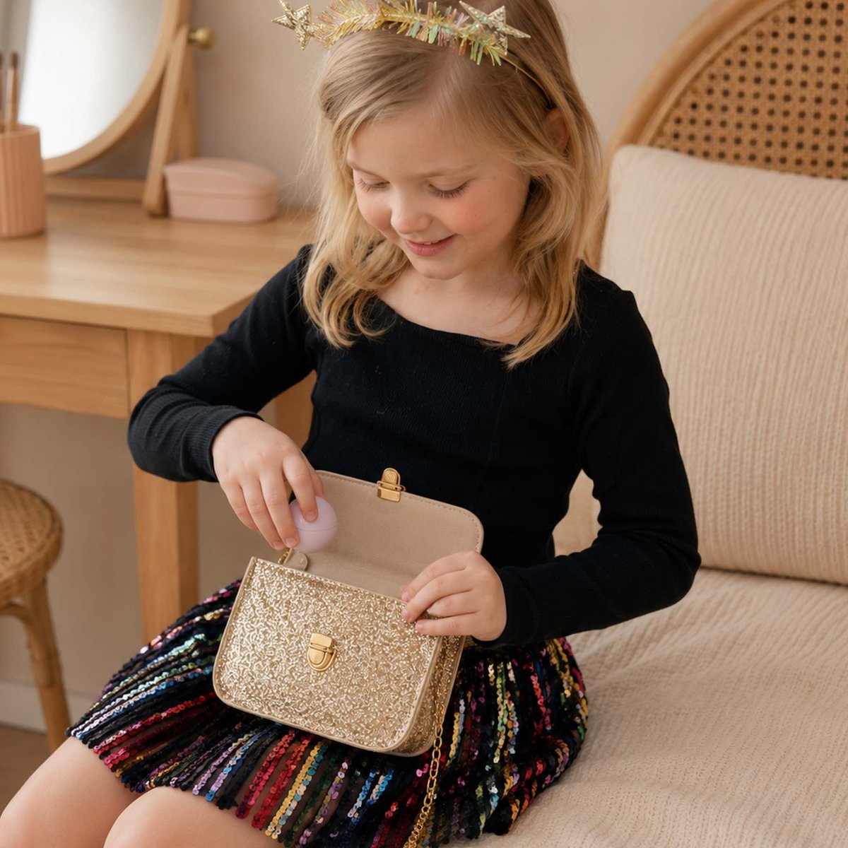 Sac à main enfant pailleté Skyline Glamour or, GREAT PRETENDERS