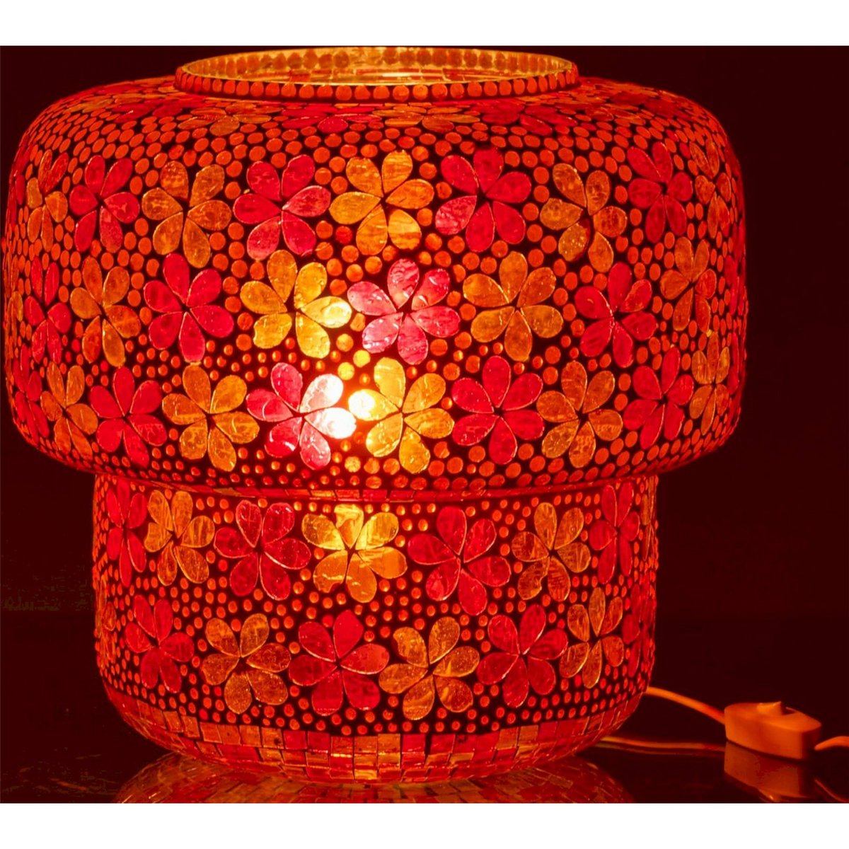 Lampe de table mosaïque en verre rose foncé et orange, RECOLLECTION
