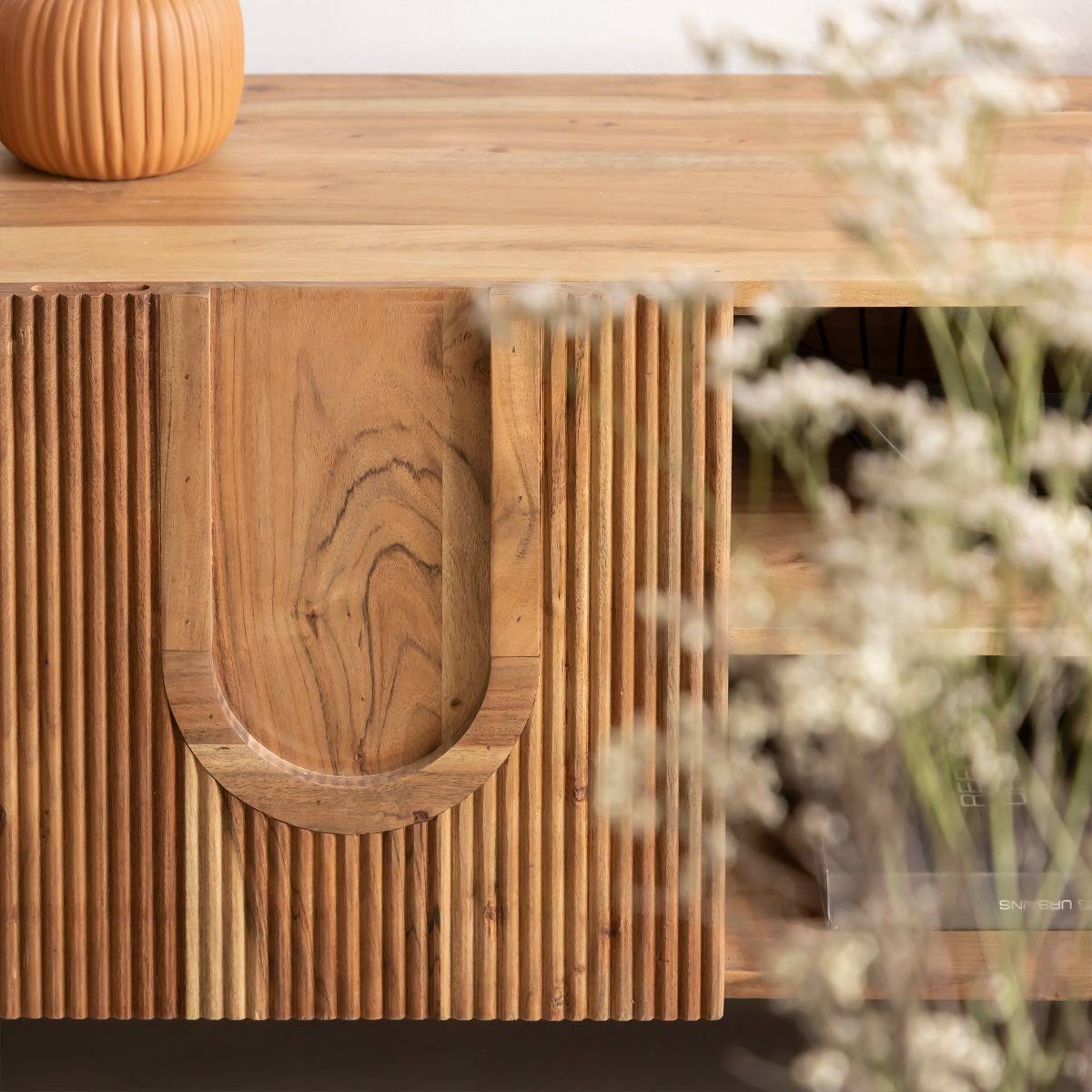 Meuble TV en bois d'acacia TILIO bois foncé, MADE IN MEUBLES